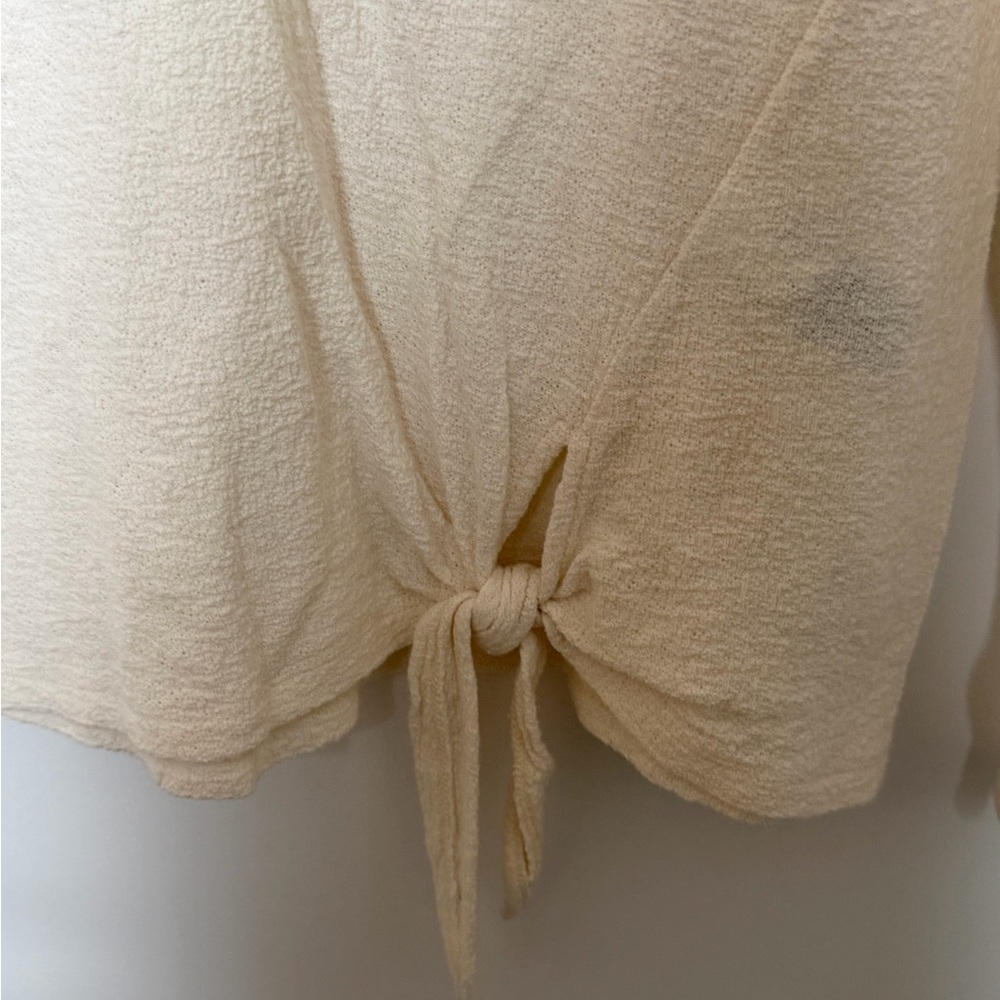 Madewell Cream Tie Front Top Slub Knit Long Sleeve size xsmall - Picture 4 of 9